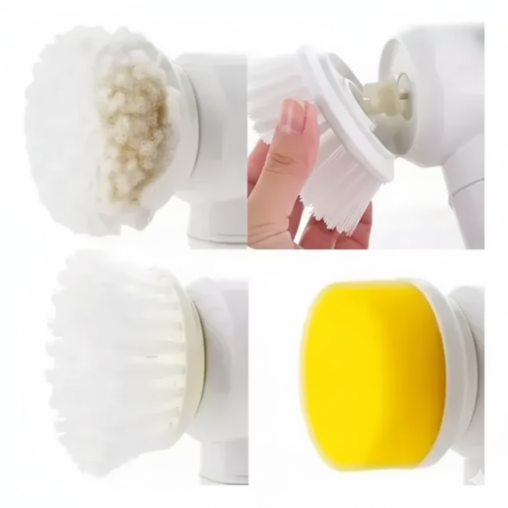 SpinBrush 360°: Cepillo Eléctrico de Limpieza Multifunción USB Recargable | 5 Cabezales Intercambiables