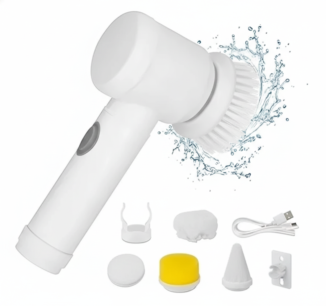 SpinBrush 360°: Cepillo Eléctrico de Limpieza Multifunción USB Recargable | 5 Cabezales Intercambiables