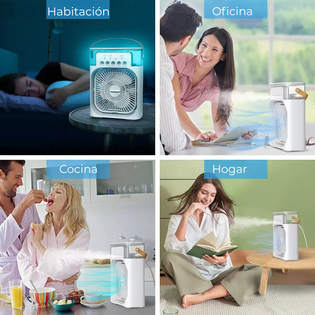 CoolMist Mini: Ventilador Portátil 3 en 1 con Humidificador y Luz LED | USB Recargable 600ml