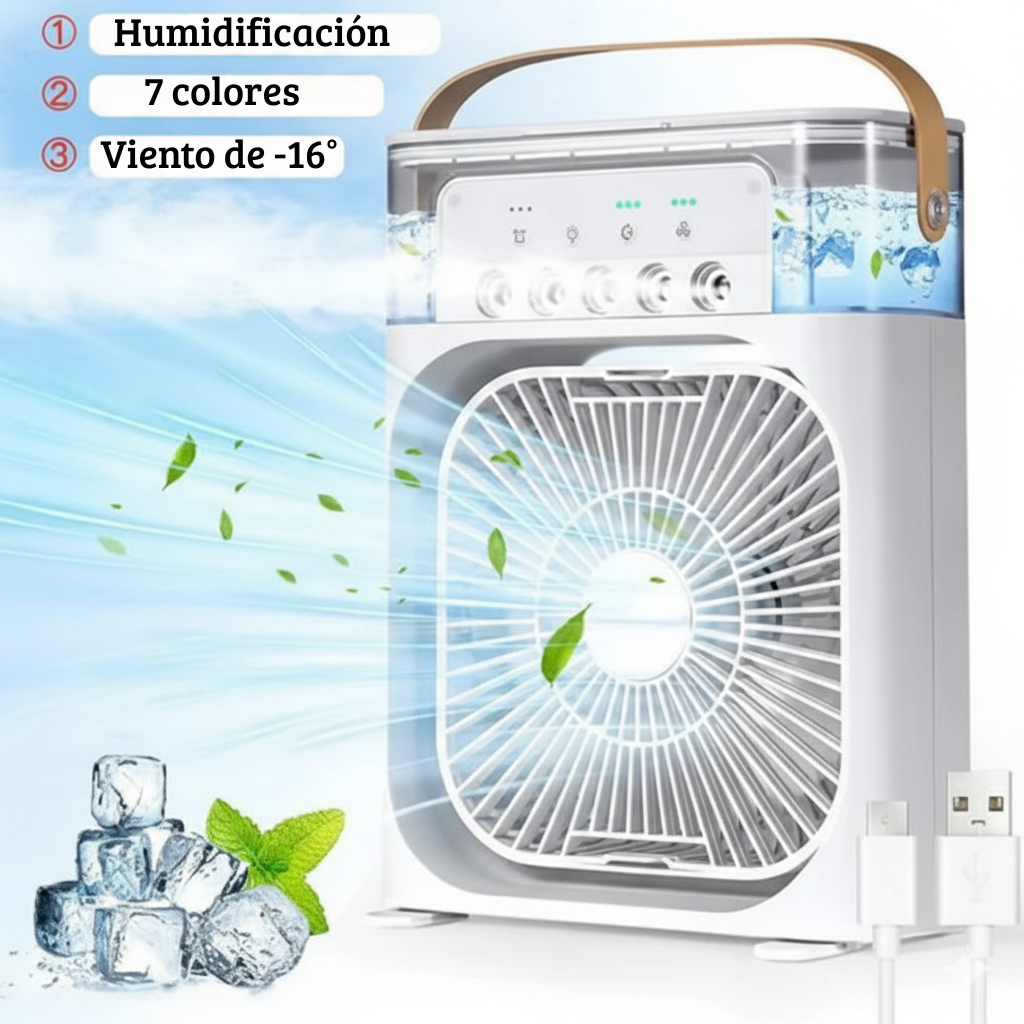 CoolMist Mini: Ventilador Portátil 3 en 1 con Humidificador y Luz LED | USB Recargable 600ml